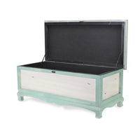 Rectangular Green Wooden with seat Cushion and inside Storage Bench