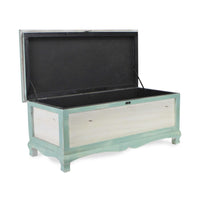 Rectangular Green Wooden with seat Cushion and inside Storage Bench