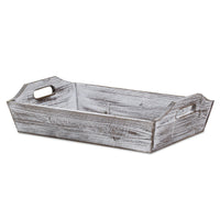 White Rustic Finish Wood Serving Tray with Handles