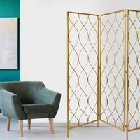 3 Panel Gold Room Divider with Golden Age Charm