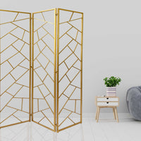 3 Panel Gold Room Divider with Geometric Motif