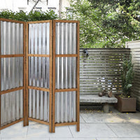 3 Panel Brown Corrugated Metal Room Divider