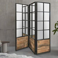 3 Panel Black and Brown Room Divider with an Optical Illusion
