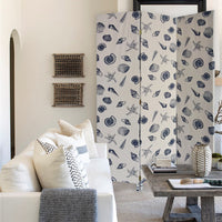 3 Panel Beige and Blue Soft Fabric Finish Room Divider