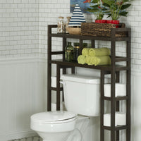 Espresso Finish 2 Tier Solid Wood Over Toilet Organizer