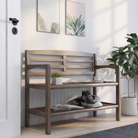 Chestnut Finish Solid Wood Slat Bench with High Back and Shelf