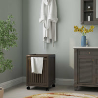 Espresso Solid Wood Rolling Laundry Hamper with Lid