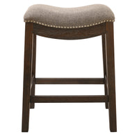Counter Height Saddle Style Counter Stool with Taupe Fabric and Nail head Trim