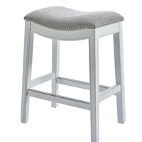 Counter Height Saddle Style Counter Stool with Grey Fabric and Nail head Trim