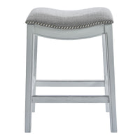 Counter Height Saddle Style Counter Stool with Grey Fabric and Nail head Trim