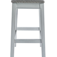 Counter Height Saddle Style Counter Stool with Grey Fabric and Nail head Trim