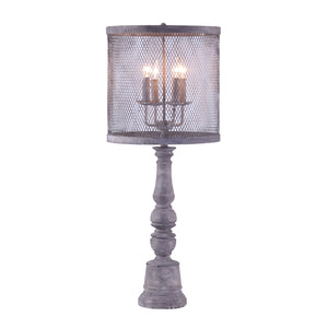 Distressed Grey Traditional Table Lamp with Mesh Metal Shade