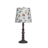 Distressed Brown Traditional Table Lamp with Birds Printed Shade