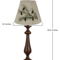 Distressed Brown Traditional Table Lamp with Pine Cone Embroidered Shade
