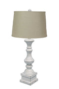 Distressed White Table Lamp with Sea Linen Fabric Shade