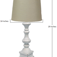 Distressed White Table Lamp with Sea Linen Fabric Shade