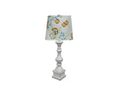 Distressed White Table Lamp with Colorful Coastal Print Shade