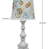 Distressed White Table Lamp with Colorful Coastal Print Shade
