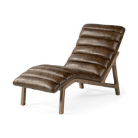 Modern Brown Genuine Leather Chaise Lounge Chair With Solid Wood Frame And Base