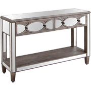 Brown Mirrored Glass Console Table With Two Drawers And Fixed Shelf