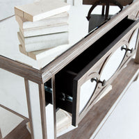 Brown Mirrored Glass Console Table With Two Drawers And Fixed Shelf