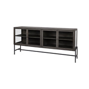 Black Solid Mango Wood Finish Sideboard With 4 Glass Cabinet Doors