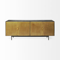 Dark Brown Mango Wood Finish Sideboard With 4 Cabinet Doors