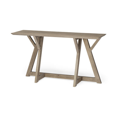 Rectangular Light Brown Mango Wood Finish Console Table With Geometrically Wooden Frame And Base