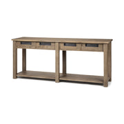 Light Brown Mango Wood Finish Console Table With 4 Drawers