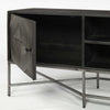 Dark Brown Solid Mango Wood Finish TV Stand Media Console With 2 Doors And 2 Open Shelves