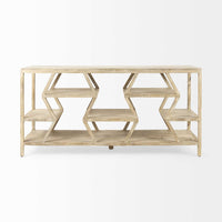 Light Brown Mango Wood Finish Console Table With Multi Level Shelf Design