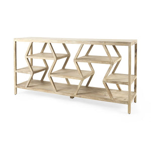 Light Brown Mango Wood Finish Console Table With Multi Level Shelf Design