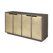 Brown Solid Mango Wood Frame Sideboard With 4 Gold Metal Cladded Cabinets