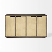 Brown Solid Mango Wood Frame Sideboard With 4 Gold Metal Cladded Cabinets