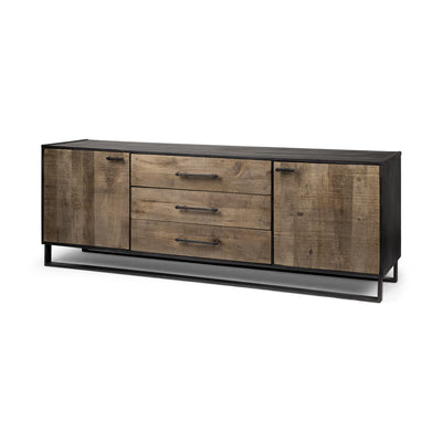 Brown Solid Mango Wood Finish Sideboard With 3 Drawers And 2 Cabinet Doors