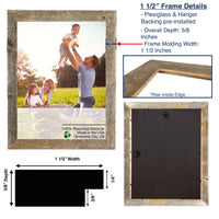 11"x14" Rustic Weathered Grey Picture Frame with Plexiglass Holder