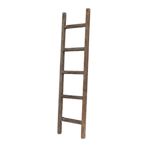 5 Step Rustic Espresso Gray Wood Ladder Shelf