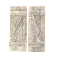 Set of 2 Rustic Natural Weathered Grey Wood Window Shutters with Hanger