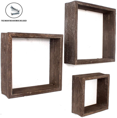 Set of 3 Square Espresso Reclaimed Wood Open Box Shelve