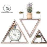 Set of 3 Triangle Rustic Natural Weathered Grey Wood Open Box Shelve