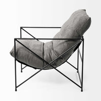 Grey Fabric Wrap Accent Chair with Black Metal Frame