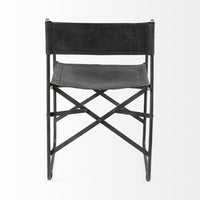Black Leather with Black Iron Frame Dining Chair