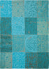 5' x 7' Azur Light Blue Dark Blue and Red Patchwork Design Area Rug