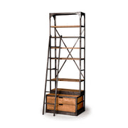Medium Brown Wood Copper Accent Shelving Unit with 4 Shelves