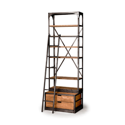 Medium Brown Wood Copper Accent Shelving Unit with 4 Shelves