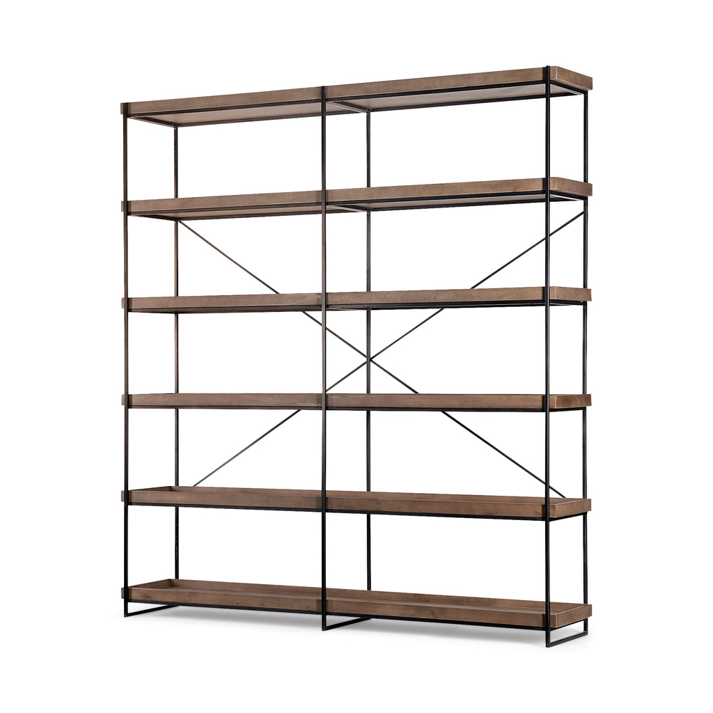 Medium Brown Wood And Iron Shelving Unit With 5 Tray Shelves