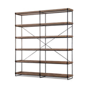 Medium Brown Wood And Iron Shelving Unit With 5 Tray Shelves