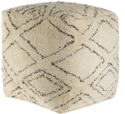 Beige Cotton Square Pouf with Argyle Pattern