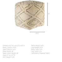 Beige Cotton Square Pouf with Argyle Pattern