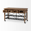 Brown Solid Wood Top Kitchen Island with Two Tier Black Metal Rolling